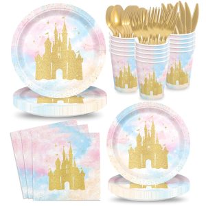 168pcs Princess Castle Party Supplies Decorations Plates Napkins Serves 24