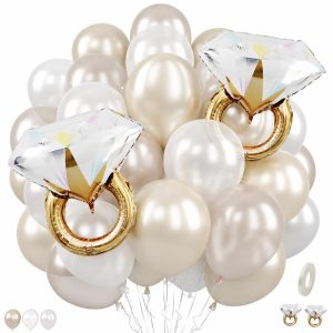 Pearl White Balloons with Ring Balloons for Bride Bachelor Engagement party