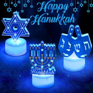 6 PCS Hanukkah Tea Lights Candles Battery Operated LED Flameless Tealight Candles, Blue Star of David Menorah Dreidel Hanukkah Decorations Centerpiece for Home Kitchen Party Decor