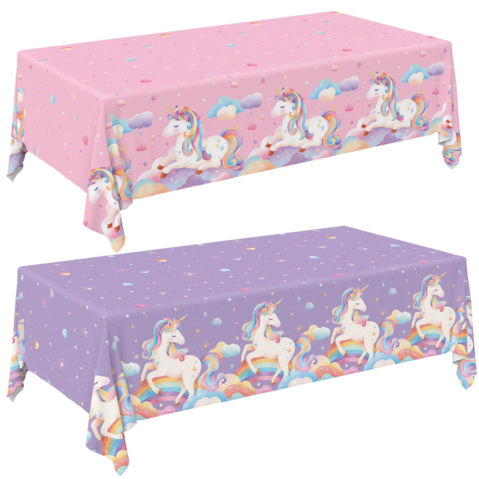 Gatherfun Unicorn Party Supplies Set: Perfect Unicorn Birthday Decorations, Includes 2-Pack Unicorn-Themed Tablecloths for Kids & Girls 1st Birthday, Disposable Table Covers 54 x 108 Inch