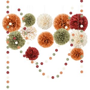 NICROLANDEE Fall Decor 15 PCS Pumpkin Orange Sage Green Tissue Pom Poms