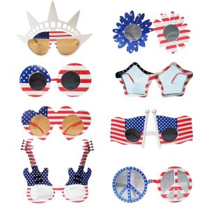 JAKADYUKS American Flag Glasses 8pcs, Fourth 4th of July Party Accessories, USA Veterans Day decoration Memorial Day Patriotic Party Favors, Red White and Blue Photo Booth Props