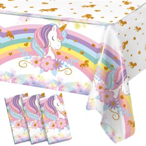 3PCS Unicorn Tablecloths for Birthday Decoration, Unicorn Party Decorations