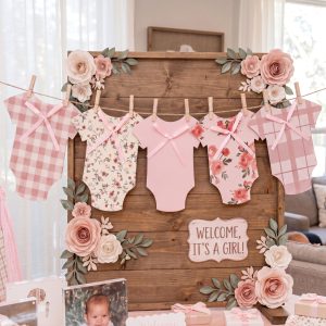 Frienda Its a Girl Baby Shower Banner Paper Bodysuit Garland with Clips