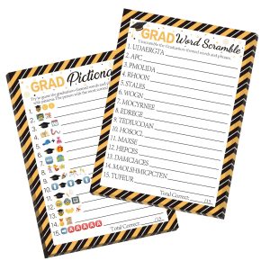 COCHIE 30 Players Class of 2026 Graduation Party Games, Graduation Pattern Words Pictionary Game, Word Scramble Guess Game with Answer Key, Grad Parties Supplies Favor (Grad Pictionary)