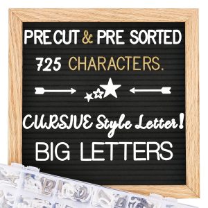 Felt Letter Board with Letters, Pre Cut & Sorted 725 Letters, First Day of School Board, Baby Announcement Sign, Pregnancy Announcement, Custom Signs & Wood Stand, 10x10in Message Board, Classroom Dec