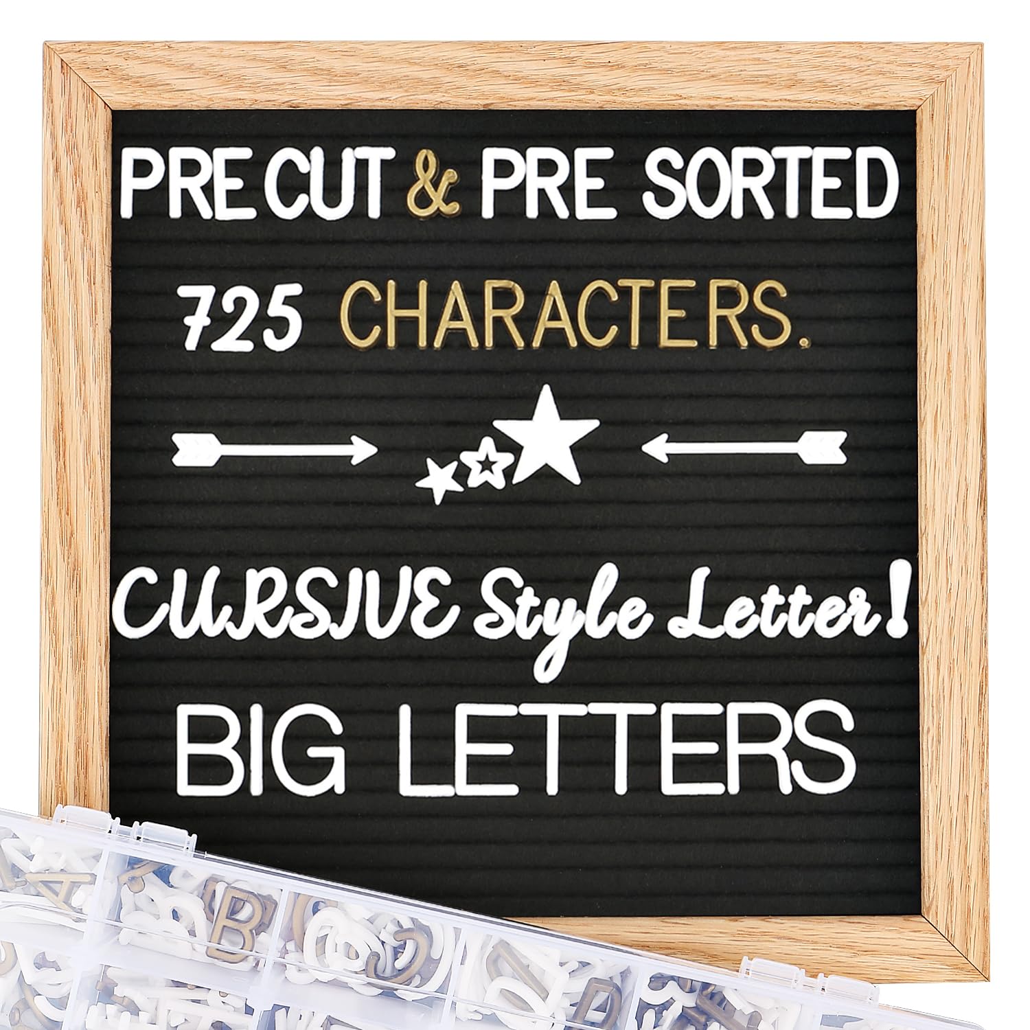Felt Letter Board with Letters, Pre Cut & Sorted 725 Letters, First Day of School Board, Baby Announcement Sign, Pregnancy Announcement, Custom Signs & Wood Stand, 10x10in Message Board, Classroom Dec