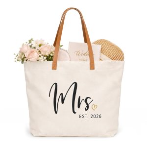 ELEGANTPARK Bridal Shower Gifts for Bride 2026 Mrs Tote Bag with Zipper