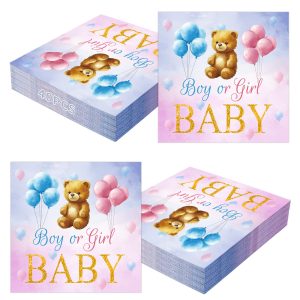 40 Pcs Baby Gender Reveal Napkins- Pink and Blue Boy or Girl Napkin, 3-Ply Baby Bear Luncheon Dinner Paper Napkins Disposable set for Gender Reveal Party Decorations Supplies Table Decor Favors