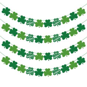 OHOME St Patricks Day Decorations - 40 Pack Shamrock Clover Banner - Shamrock Decorations Garland Irish St Patty's Day Accessories Party Favors for Home Door Birthday | St. Patrick's Day Decor