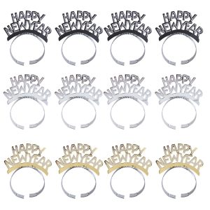 Glitter Happy New Year Headband Tiara, 12Pcs New Years Eve Supplies