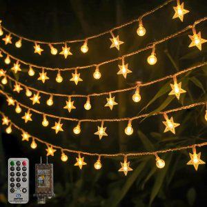 Crystal Globe & Star String Lights Plug in - 72 FT 160 LED Star Fairy String Lights with Remote Control Timer Waterproof Indoor Outdoor Hanging Globe Lights for Bedroom Wedding Party Patio Warm White