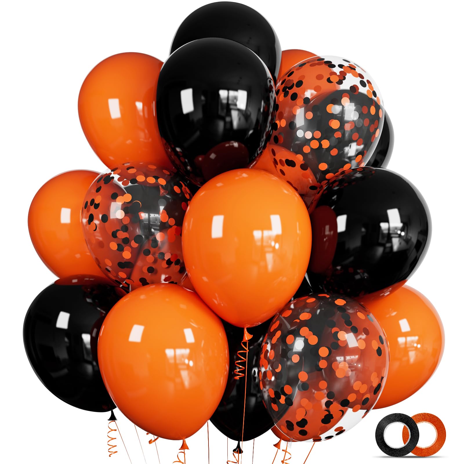 Orange and Black Confetti Balloons 50Pcs 12 Inch Halloween Latex Balloons