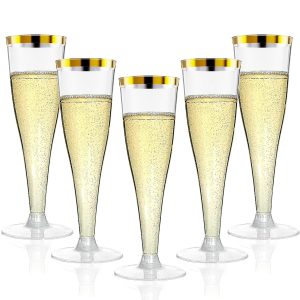Torchero 20 Pack Champagne Flutes Plastic Wine Glasses Disposable, 4.5 Oz Gold Rim Mimosa Glasses for 2026 Engagement Wedding Birthday Bar Soccer Football Party Supplies, Bulk Toasting Cocktail Cups
