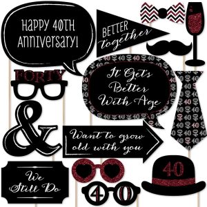 40th Wedding Anniversary Photo Booth Prop Kit, DIY Cardstock Props - 20pc