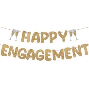 Breling Pre-Strung Glitter Happy Engagement Banner, Champagne Gold