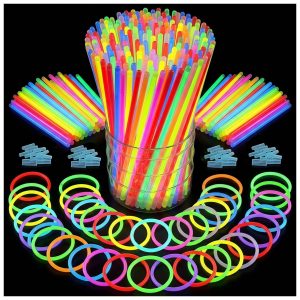 100PCS Glow Sticks Bulk Party Pack, Halloween Glow Sticks For Kids Camping, Glow In The Dark Sticks,8” Glow Party Supplies Bracelets with Connectors