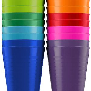 PLASKIDY Kids Cups - Set of 18 Plastic Toddler Drinking Cups, 8 Ounce Tumblers in 9 Assorted Colors - Reusable, Dishwasher Safe, BPA Free for Kids and Toddlers