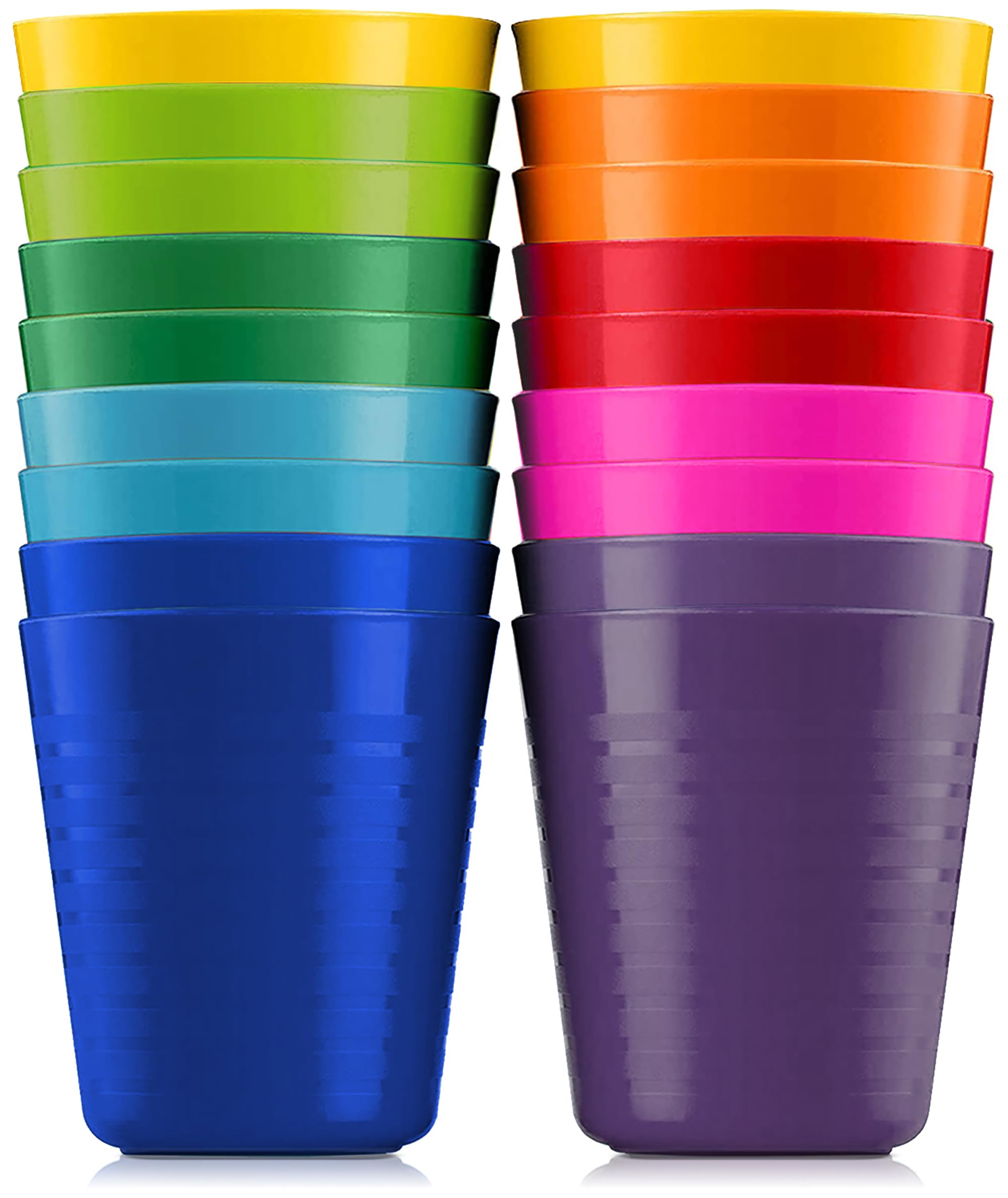 PLASKIDY Kids Cups - Set of 18 Plastic Toddler Drinking Cups, 8 Ounce Tumblers in 9 Assorted Colors - Reusable, Dishwasher Safe, BPA Free for Kids and Toddlers