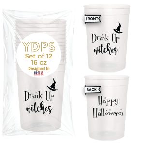 Drink Up Witches Halloween Cups For Adults, Set of 12 Party Cups, 16 Oz Each Reusable Plastic Cup, Halloween Party Favors For Adults, Perfect Spooky Cup for Drinkware and Decorations