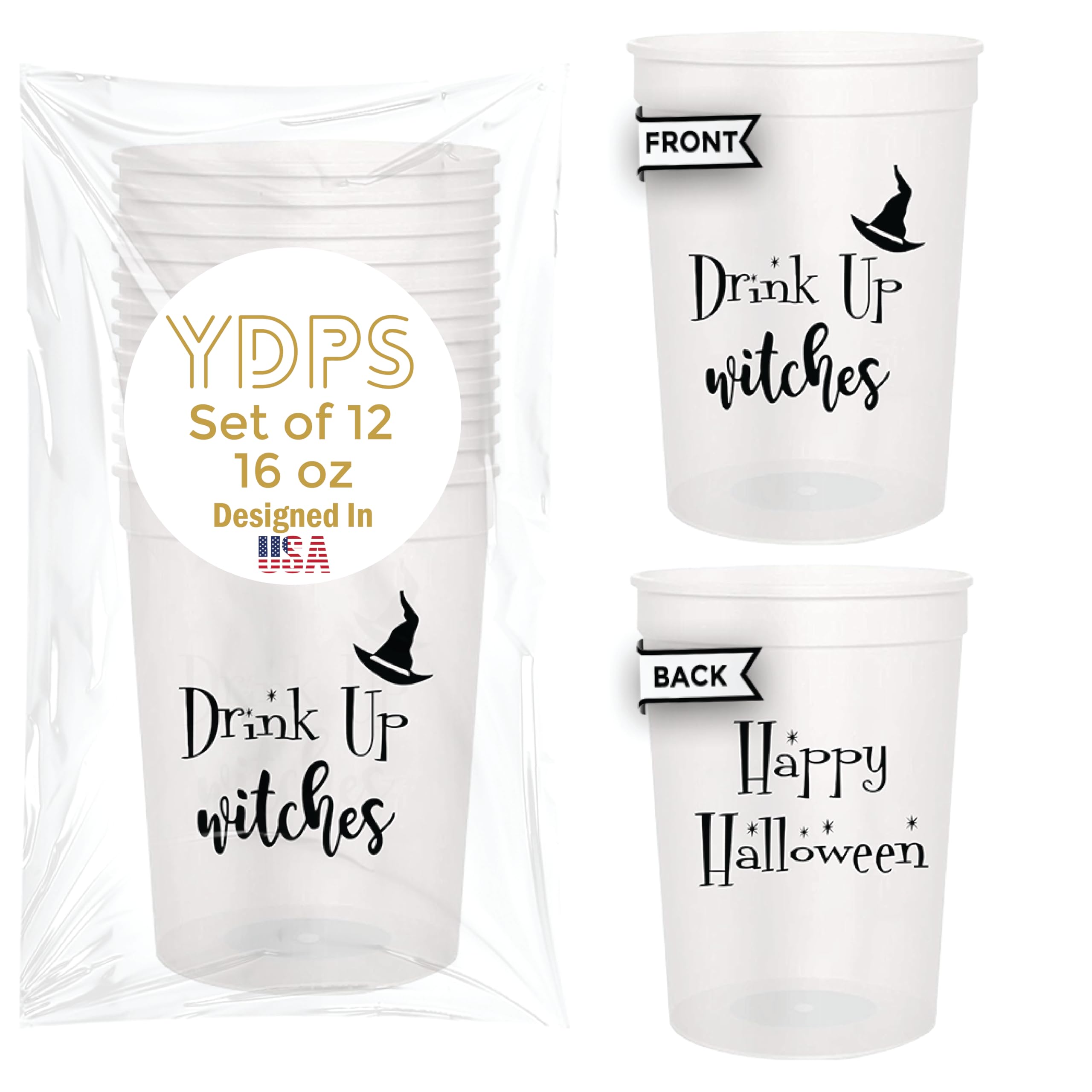 Drink Up Witches Halloween Cups For Adults, Set of 12 Party Cups, 16 Oz Each Reusable Plastic Cup, Halloween Party Favors For Adults, Perfect Spooky Cup for Drinkware and Decorations