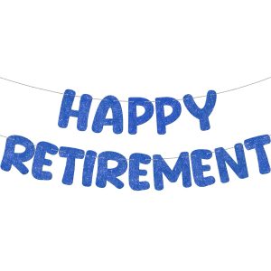 Fulmoon Pre Strung Happy Retirement Banner Glitter Sign, Navy Blue
