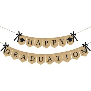 Burlap Happy Graduation Banner | Rustic Vintage Graduation Decorations | Perfect for Grad Party Supplies 2026 | Grad Party Decor for Home, College, Senior, High School Prom Decorations