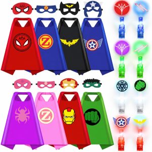 KUBUSFLY Superhero Capes with Finger Lights, Masks Dress Up for Kids 3-12