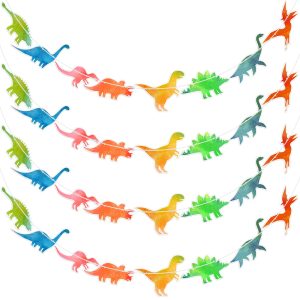 Lewtemi 4 Pcs Dinosaur Banner Garland Watercolor Dino Party Decorations