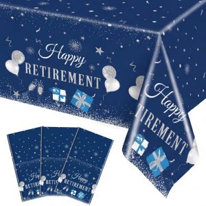 Ganeen 3 Pcs Plastic Retirement Tablecloths Disposable 54x108 Inch, Blue