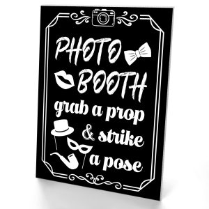 Briwooody Photo Booth Sign with Stand Retro Background Table