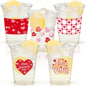 50Pcs Valentine's Day Party Decoration Cups, 12oz Pink Red Valentine's Day Heart Disposable Clear Plastic Cup for Valentines Day Birthday Wedding Drinkware Beverage Drinks Party Decor Supplies