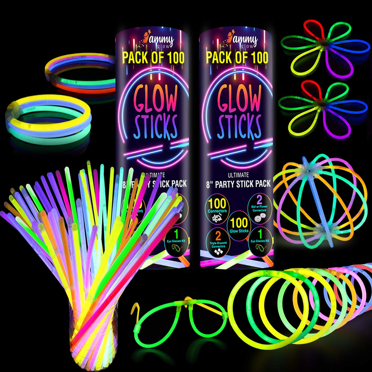 410 Pcs Glow Sticks Bulk, Glow in The Dark Party Supplies, 12 Hours Glow Party Pack 8 inch, Mardi Gras, Party Favors