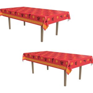 Beistle 2-Count Asian Tablecover, Chinese New Year Decorations & Plastic Table Cloth, Party Supplies & Cultural Tableware for Celebrations, 54" x 108"
