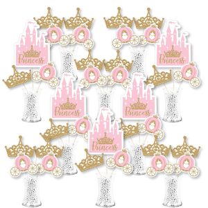 Big Dot of Happiness Little Princess Crown - Pink and Gold Princess Baby Shower or Birthday Party Centerpiece Sticks - Showstopper Table Toppers - 35 Pieces