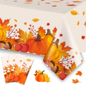 Fall Thanksgiving Tablecloth Disposable 3 Pack Plastic 54"x108" Table Decor