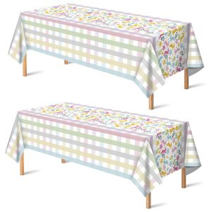 OHOME Easter Decorations - Rabbit Eggs Disposable Plastic Tablecloth Rectangular | Easter Party Decorations Supplies Favors Indoor Outdoor - Spring Holiday Backdrop Banner Table Cover for Home Kitchen