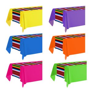 6 Pack Mexican Tablecloths - 108 x 54 Inch Fiesta Table cloths, 6 Colors