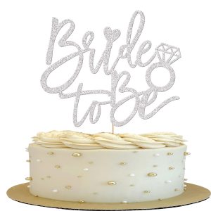 1 Pack Bride to Be Cake Topper Silver Glitter Ring Cake Pick Bride to Be Cake Decoration Wedding Bachelorette Bridal Shower Theme Party Cake Decoration Supplies
