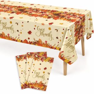 Tbsone Thanksgiving Disposable Plastic Tablecloth, Rectangle, 3 Pack