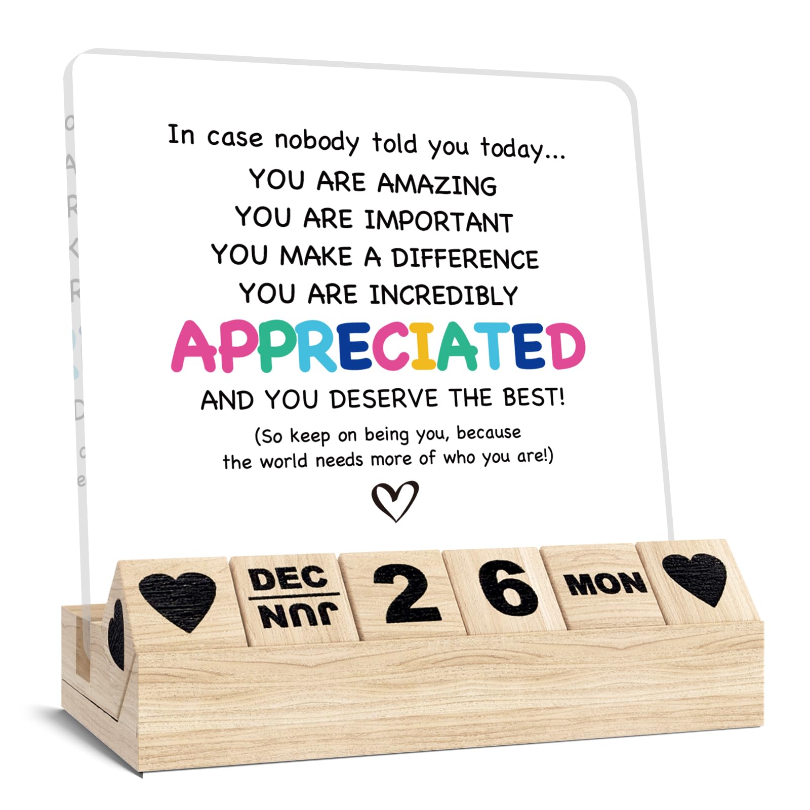Appreciation Thank You Gifts, Inspirational Desk Decor, Wooden Calendar