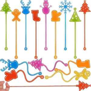 Howzcci 24 Pack Christmas Sticky Hands Toys Snowman Deer Tree Hat Stocking Glove Sticky Stretchy Toys for Kids Girls Boys Christmas Stocking Stuffers Party Favors Gifts