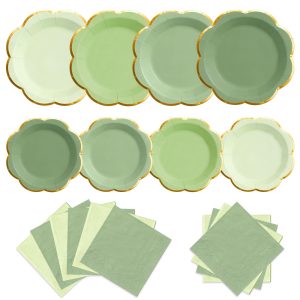 OuMuaMua 60 PCS Green Paper Plates and Napkins Party Supplies for 20 Guests