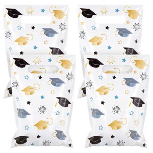Hxezoc 50 Pieces Graduate Goodie Bags with Handle, Plastic Treat Candy Bag Graduation Party Favor Bags for Graduation Season Themed Party Decoration Supplies