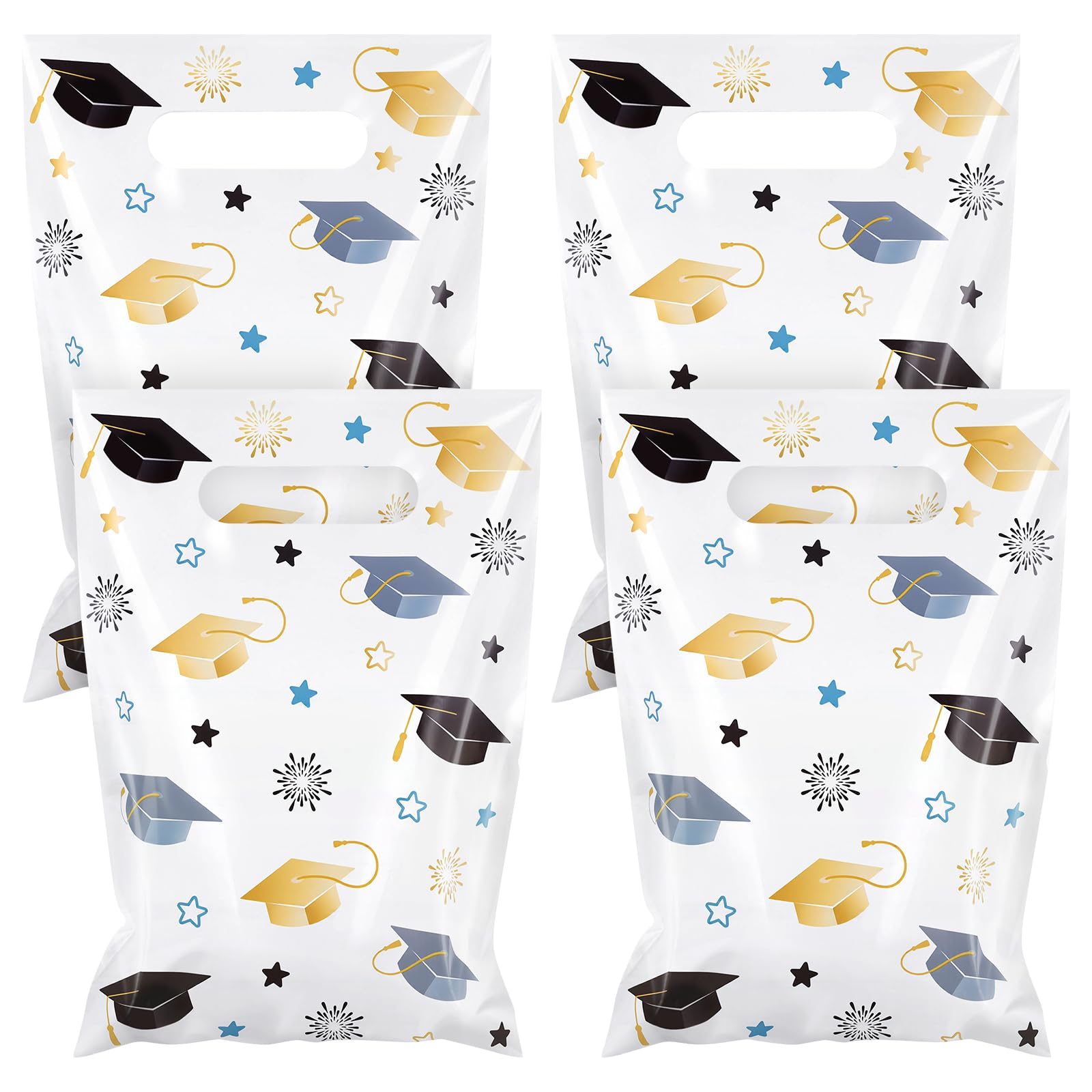 Hxezoc 50 Pieces Graduate Goodie Bags with Handle, Plastic Treat Candy Bag Graduation Party Favor Bags for Graduation Season Themed Party Decoration Supplies