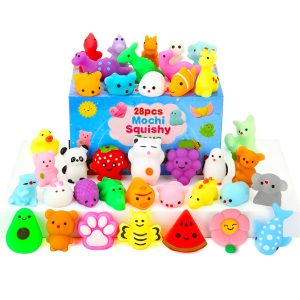 Squishy Toys for Kids 4-8 8-12, 28 Pack Mini Mochi Squishies and Cards