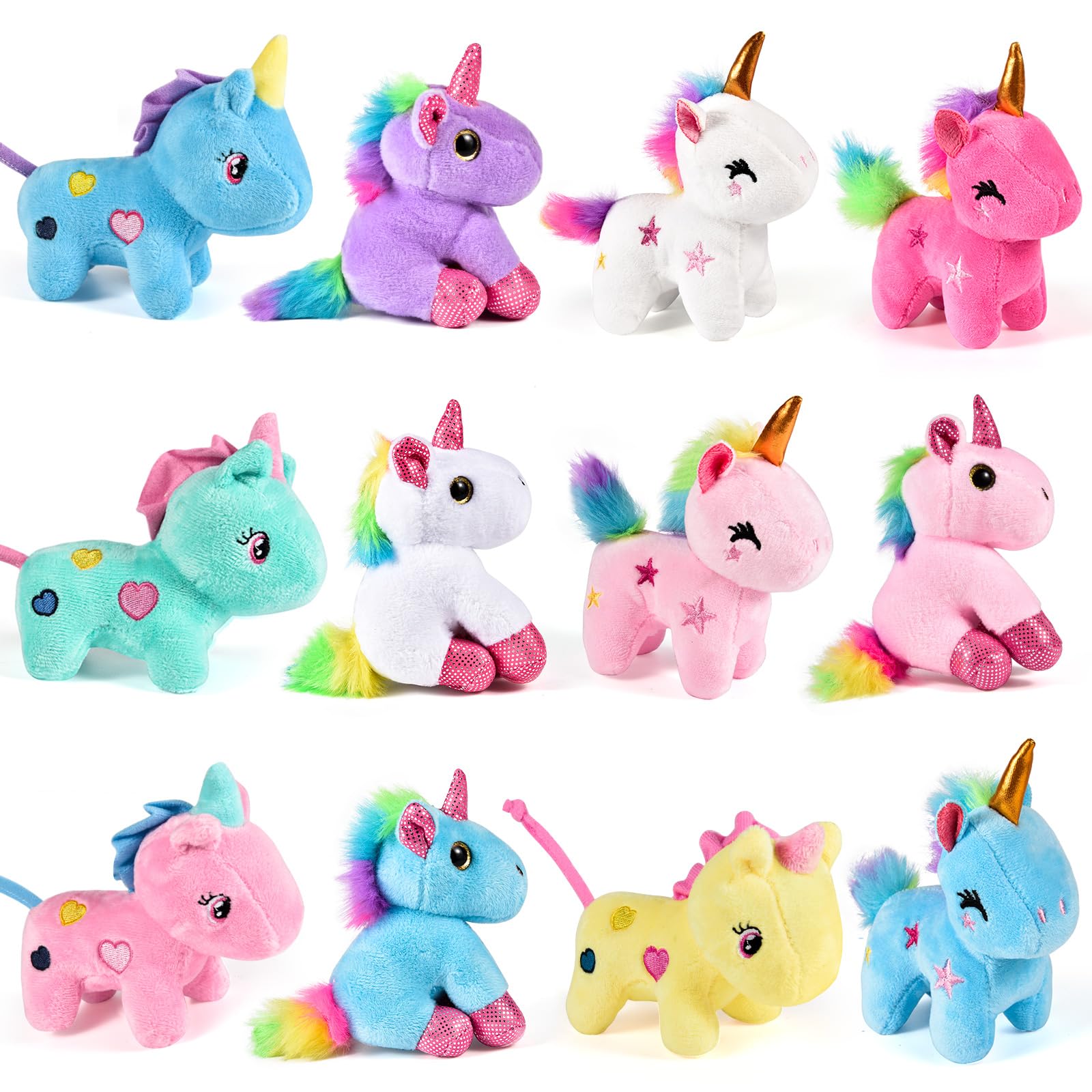 Golray 12Pcs Mini Unicorn Plush Stuffed Animals, Unicorn Party Favors Keychains for Girls Birthday, Easter Basket Stuffers, Easter Egg Fillers, Classroom Rewards Carnival Prizes Goodie Bag Stuffers