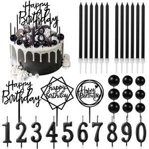 Yerliker 34 Pcs Happy Birthday Cake Toppers Candles,Pink Green