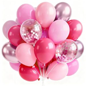 PartyWoo Hot Pink Balloons 66pcs 12 Inch Magenta Fuchsia Latex Balloons | Pearl Pink Metallic Magenta Fuchsia…