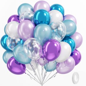 60pcs Frozen Balloons 12inch with Purple Blue Confetti Balloons